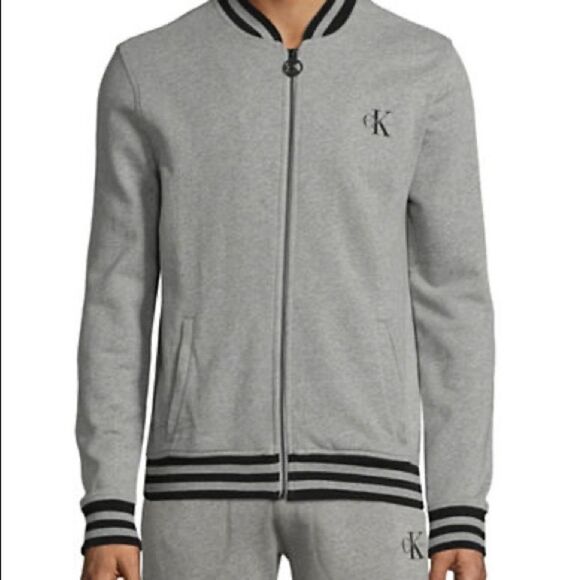 Calvin Klein Jeans Reissue Tipping Zip-up Sweater-GREY-Large - Picture 1 of 3